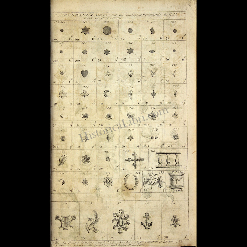 Ackermann's Repository 1810 June Plate 39-1 Pattern Card for Embossed Ornaments in Gold
