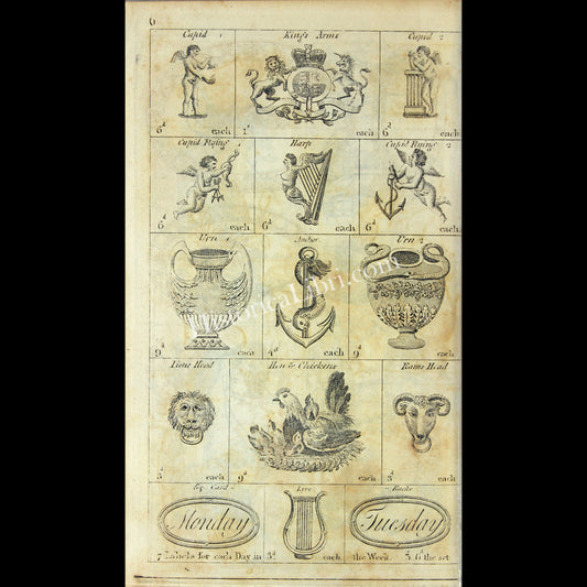 Ackermann's Repository 1809 February Plate 39-6 Pattern Card for Embossed Ornaments in Gold