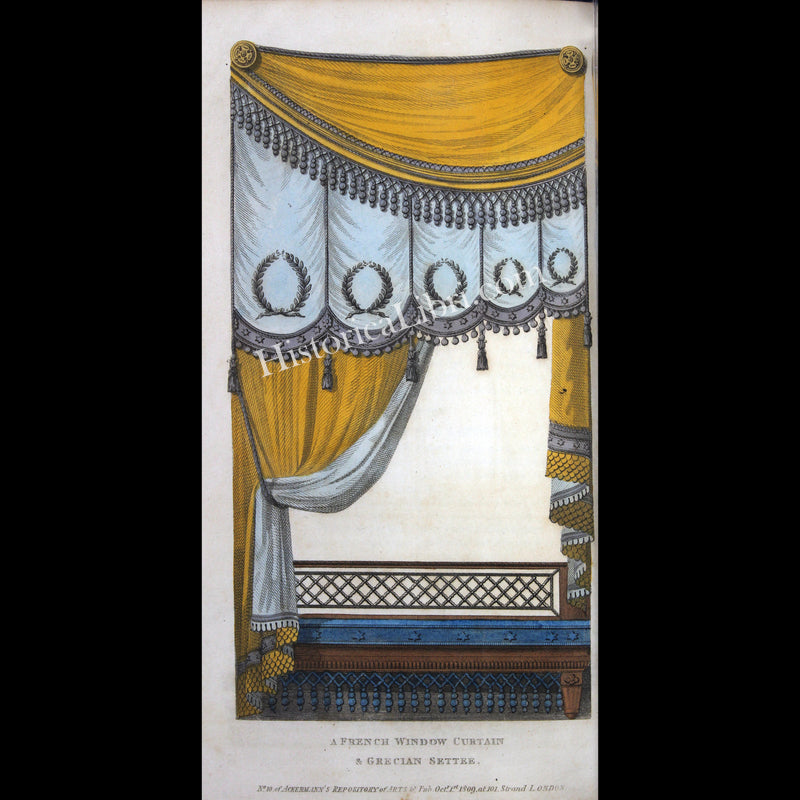 Ackermann's Repository 1809 October Plate 26 A French Window Curtain & Grecian Settee