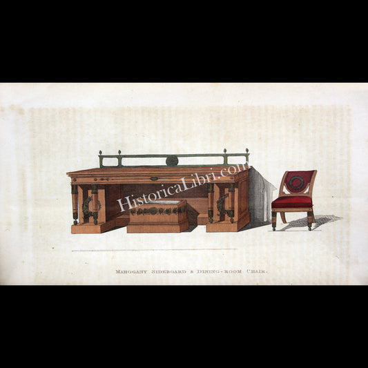 Ackermann's Repository 1810 July Plate 3 Mahogany Sideboard & Dining Room Chair