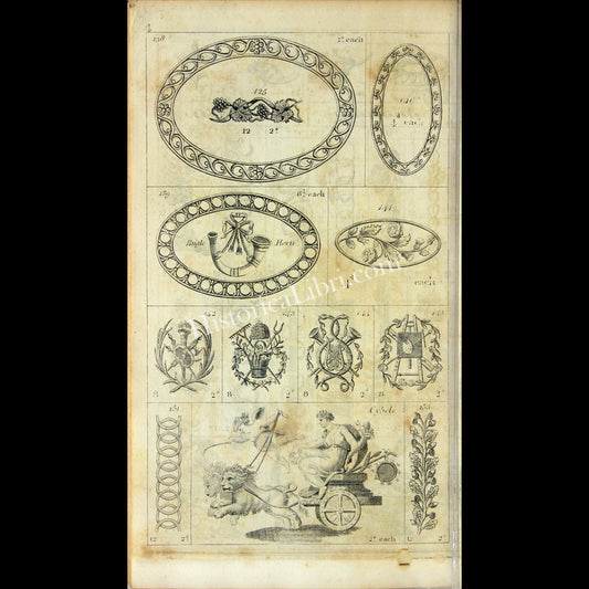 Ackermann's Repository 1810 June Plate 39-4 Pattern Card for Embossed Ornaments in Gold