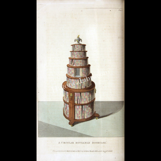 Ackermann's Repository 1810 March Plate 15 A Circular Moveable Bookcase