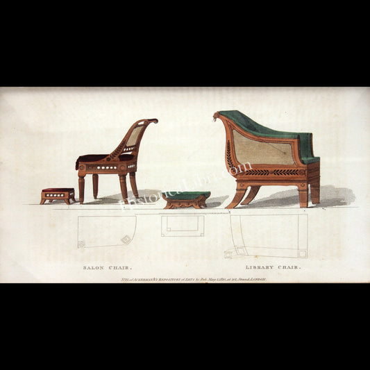 Ackermann's Repository 1810 May Plate 30 Salon Chair & Library Chair