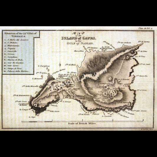 Ackermann's Repository 1810 October Plate 20 Map of the Island of Capri in the Gulf of Naples