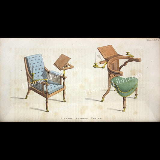 Ackermann's Repository 1810 September Plate 15 Library Reading Chairs