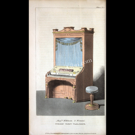 Ackermann's Repository 1812 February Plate 10 Upright Patent Pianoforte