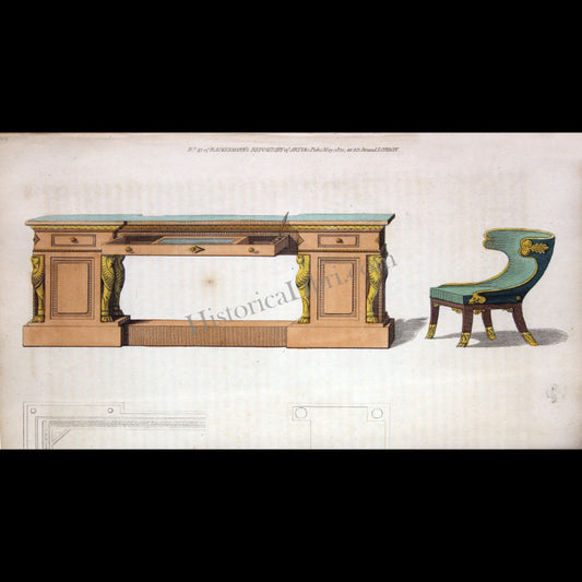 Ackermann's Repository 1812 May Plate 31 Library Desk & Chair