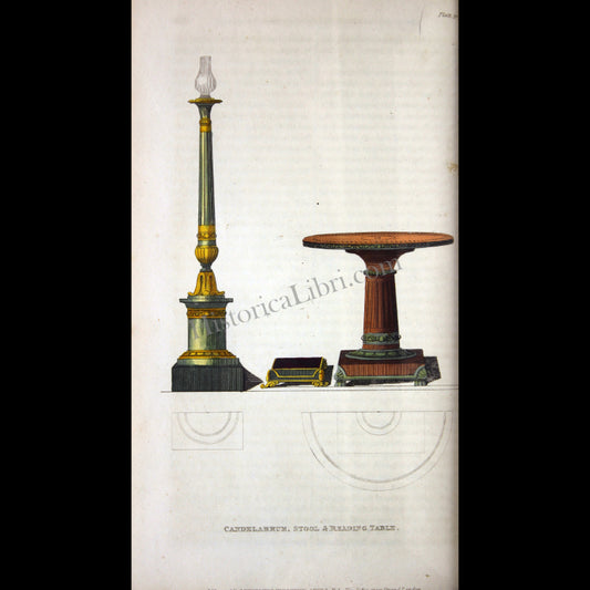 Ackermann's Repository 1812 November Plate 30 Candelabrum, Stool & Reading Table