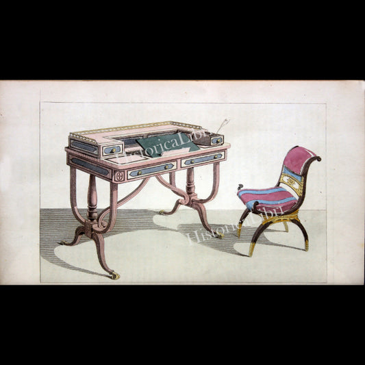 Ackermann's Repository 1814 April Plate 23 Carlton House Table & Chair