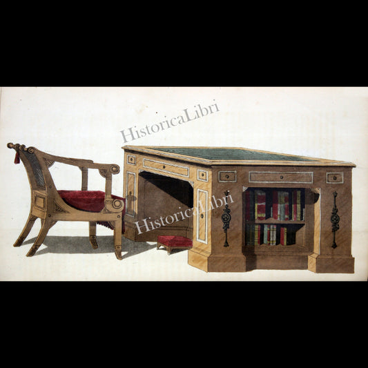 Ackermann's Repository 1814 January Plate 6 Library Table & Chair