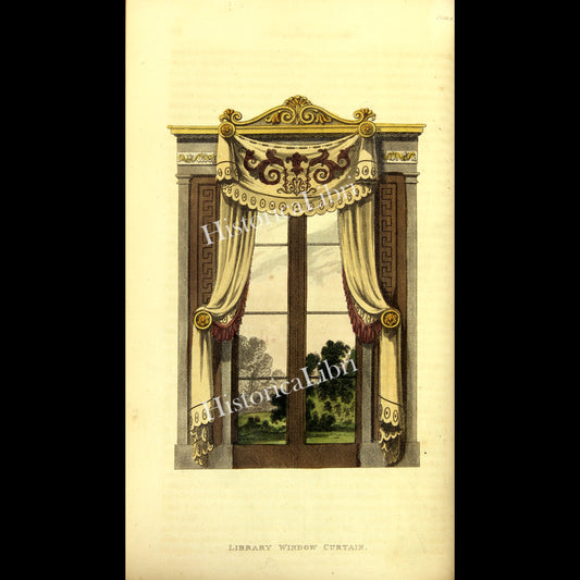 Ackermann's Repository 1815 January Plate 2 Library Window Curtain