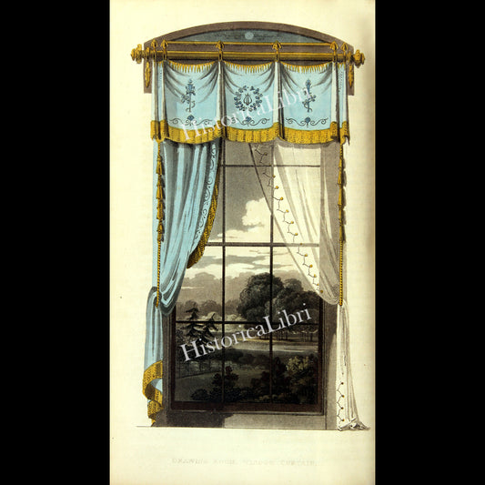Ackermann's Repository 1815 March Plate 12 Drawing Room Window Curtain