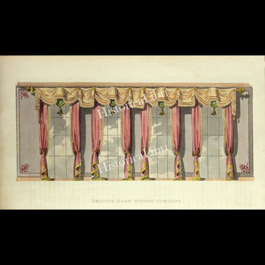 Ackermann's Repository 1816 December Plate 32 Drawing Room Window Curtains