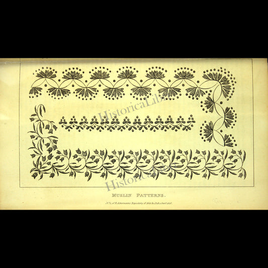 Ackermann's Repository 1816 January Plate 6 Muslin Patterns