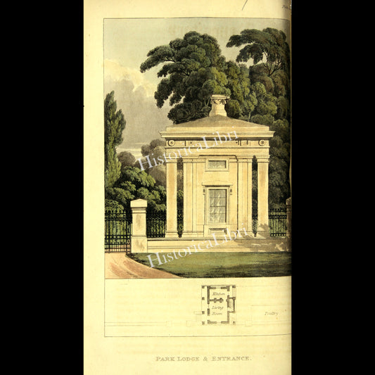 Ackermann's Repository 1816 March Plate 13 Park Lodge a Entrance