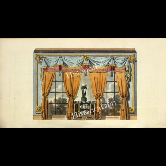 Ackermann's Repository 1817 April Plate 21 Drawing Room Window Curtains
