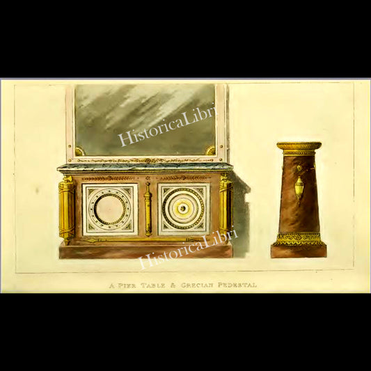Ackermann's Repository 1818 August Plate 8 A Pier Table & Grecian Pedestal