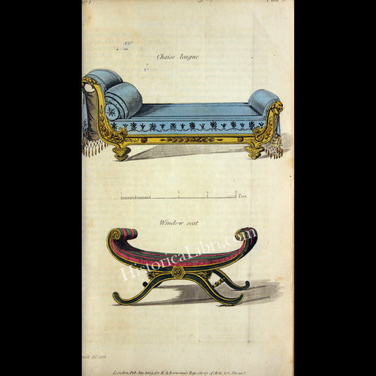 Ackermann's Repository 1809 January Plate 3 Chaise Longue and Window Seat