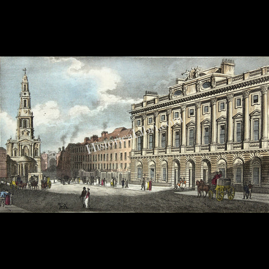 Ackermann's Repository 1809 July Plate 2 Somerset House and the New Church Strand