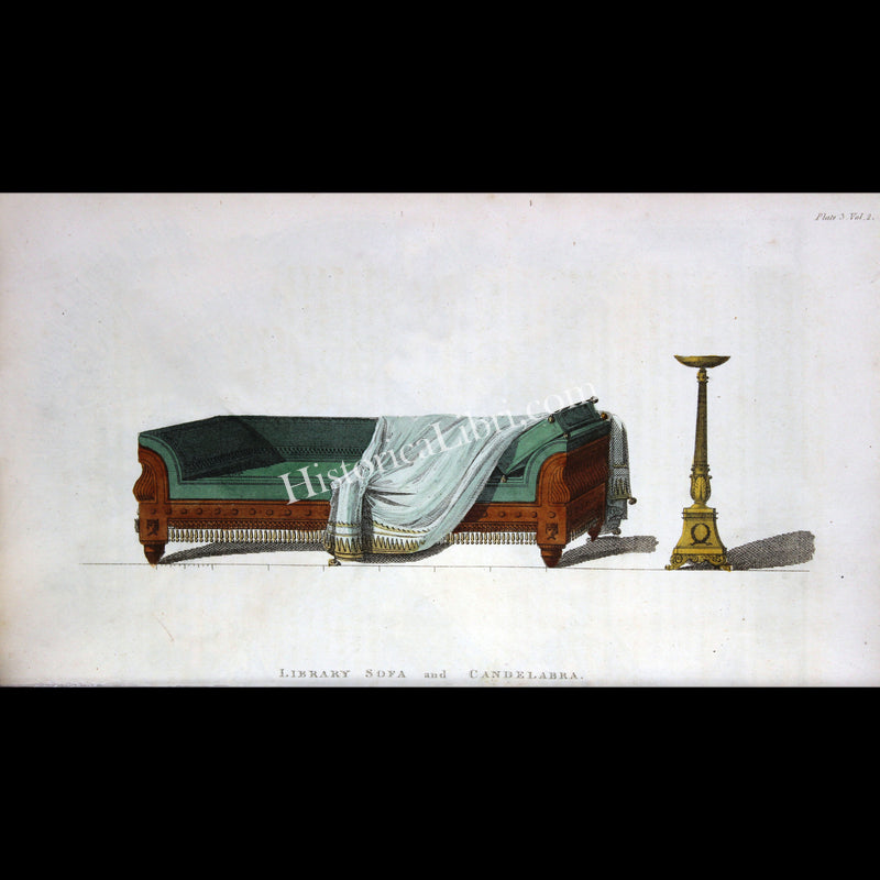 Ackermann's Repository 1809 July Plate 3 Library Sofa and Candelabra