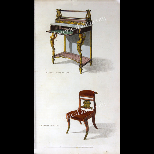 Ackermann's Repository 1809 March Plate 14 Ladies Secretaire and Parlor Chair