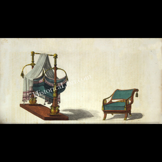 Ackermann's Repository 1809 September Plate 19 Child's Cot Bed and Nursery Chair