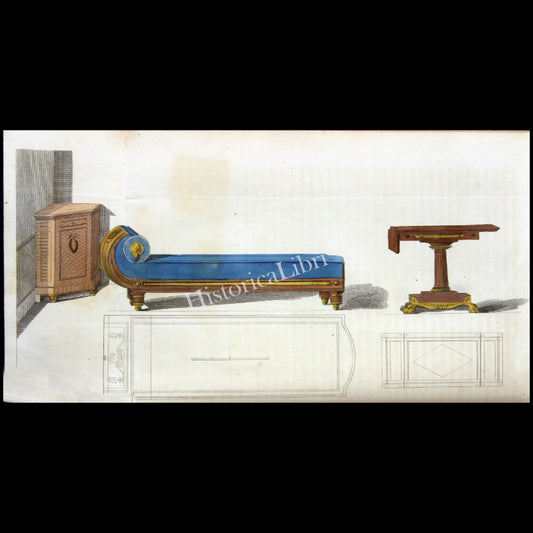 Ackermann's Repository 1813 August Plate 10 Antique Sofa & Table